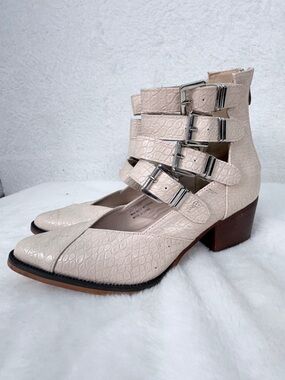 Arider Girl Eleven Cream Croc Embossed Buckle Ankle Boots Size 7 Western Block